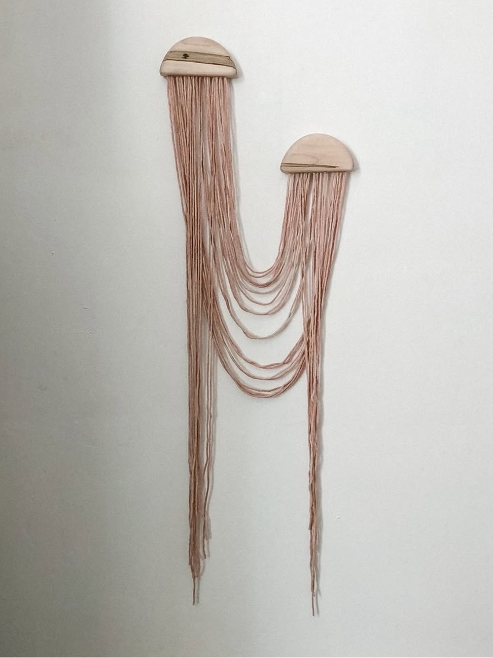 Double Half Moon Maple & Fiber Art Wall Hanging by Kara Logan
